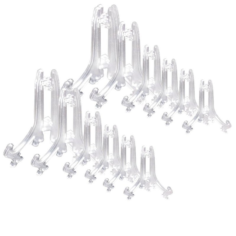 SK 3" High Clear Plastic Display Stands Plate Holders to Display Pictures, Cookie, Placecards, Pack of 12 Easels (Clear) - Image 1
